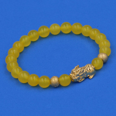 Vòng đeo tay Thạch Anh Vàng 6 ly cẩn Tỳ Hưu inox vàng VTAVTHHBV6 - hợp mệnh Kim, mệnh Thổ