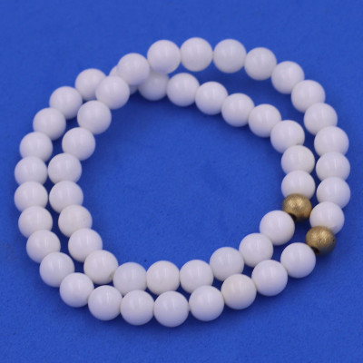 [Mệnh Kim, Thủy] Vòng Chuỗi Đôi 6 Ly San Hô Trắng Charm Bi Inox VSHTRHBD