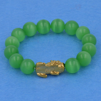 Chuỗi đeo tay đá mắt mèo xanh lá 12 ly - cẩn Tỳ Hưu inox vàng VMEXLTHV12 - hợp mệnh Mộc, mệnh Hỏa