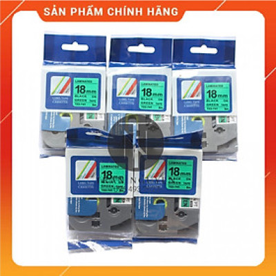 [Combo 5 hộp] Nhãn In Cho Brother Tz2-741 - Đen nền xanh lá 18mm x 8m - Hàng chính hãng