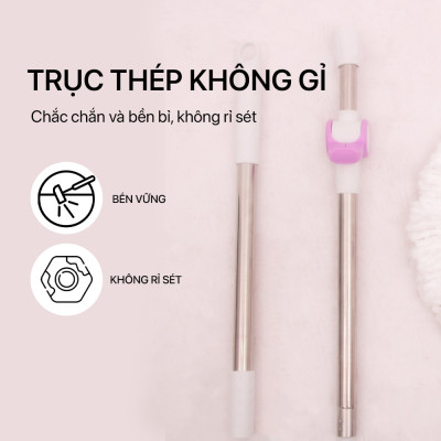 Combo 3 Bông Lau + 1 Cây Lau Nhà Đơn MyJae Sợi Microfiber Xoay 360 Độ Phù Hợp Cho Nhiều Loại Thùng Lau 134cm