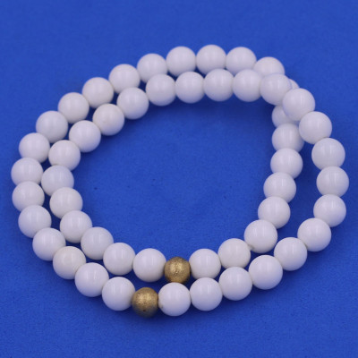 [Mệnh Kim, Thủy] Vòng Chuỗi Đôi 6 Ly San Hô Trắng Charm Bi Inox VSHTRHBD