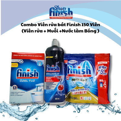 Combo  150 Viên rửa bát chén + Muối Finish 1.5kg + Nước làm bóng finish 800ml