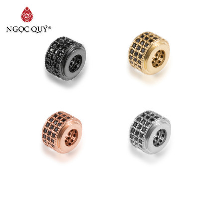 Combo 4 cái charm hợp kim hình trụ đính đá - Ngọc Quý Gemstones