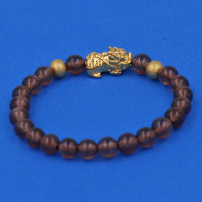 Chuỗi đeo tay đá Vân Rồng Nâu 6 ly cẩn Tỳ Hưu inox vàng VVRNTHHBV6 - hợp mệnh Kim, mệnh Mộc