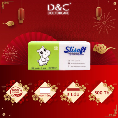 Giấy ăn Slisoft Trắng 100 tờ x 3 lớp, khăn giấy khô thân thiện môi trường không chất tẩy trắng an toàn cho cả gia đình