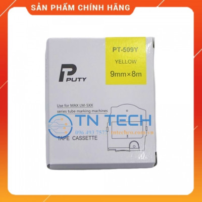 Nhãn in MAX PT-509Y - Chữ đen nền vàng 9MM x 8M - Dùng cho máy in ống MAX [Hàng nhập khẩu]