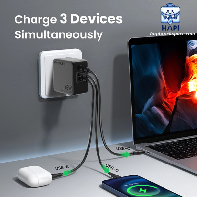 Hàng chính hãng Winsler GaN WS-65W2C1A - Củ sạc nhanh 65W cho 