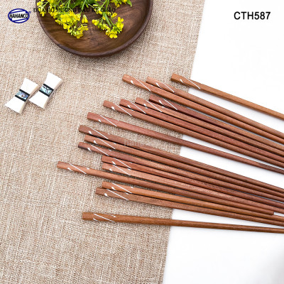 Đũa Gỗ Hương Tự Nhiên Vuông (Sét 10 Đôi) Khảm Trai Chống Mốc Chống Trơn Trượt - CTH587