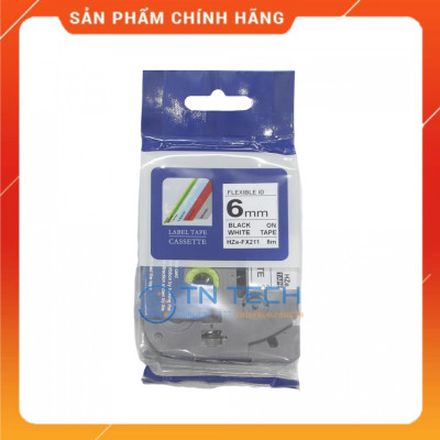 Nhãn In HZE-FX211 - Đen nền trắng 6mm x 8m - Dùng cho máy in BROTHER - AIMO - PUTY [Hàng nhập khẩu]