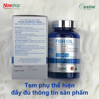 Fish Oil 1000mg Careline Hộp 100 viên dầu cá hồi Úc chứa Omega-3 bổ não sáng mắt tốt cho tim mạch
