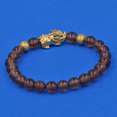 Chuỗi đeo tay đá Vân Rồng Nâu 6 ly cẩn Tỳ Hưu inox vàng VVRNTHHBV6 - hợp mệnh Kim, mệnh Mộc