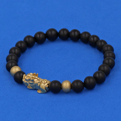 Chuỗi đeo tay Gỗ Mun 6 ly cẩn Tỳ Hưu inox vàng VGMTHHBV6