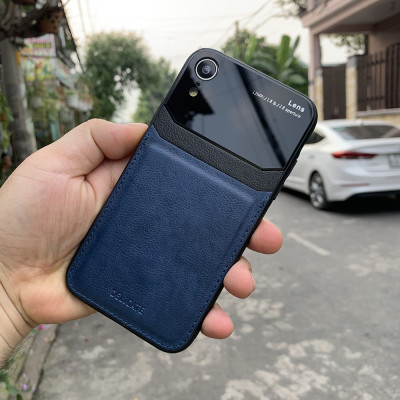 Ốp lưng da kính cao cấp dành cho iPhone XR - Màu xanh - Hàng nhập khẩu - DELICATE