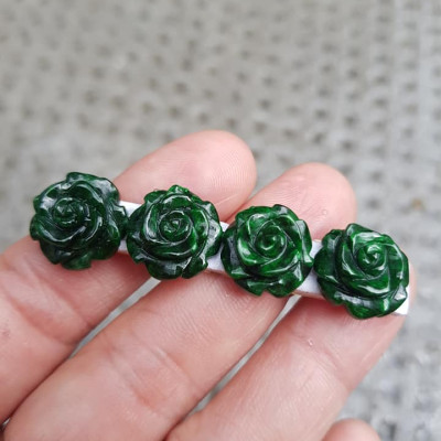 Bộ Lắc tay Hình Bông Hồng Nổi Đẹp 4 Viên  Chất Liệu 100% Đá Cẩm Thạch Tự Nhiên 14,5mm  Màu Xanh Đậm Đẹp Rất Sang Nữ về Lên Lắc Tay đeo đẹp ạ