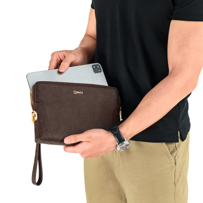 Clutch Cầm Tay Nam Da Bò Saffiano Chà Nâu CK11