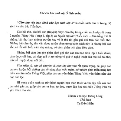 Cảm Thụ Văn Học Dành Cho Học Sinh Lớp 5 (Dùng Chung Cho Các Bộ SGK Hiện Hành) -HA