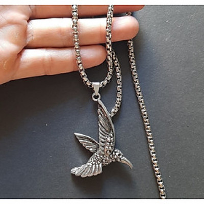 Dây chuyền nam mặt chim Ưng cá tính, mặt hợp kim không gỉ si mạ, dây titanium cao cấp dài 50cm, rộng 3-4mm