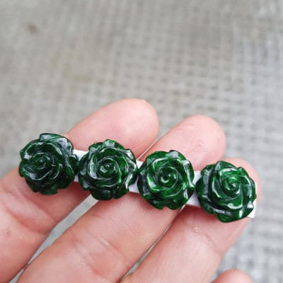 Bộ Lắc tay Hình Bông Hồng Nổi Đẹp 4 Viên  Chất Liệu 100% Đá Cẩm Thạch Tự Nhiên 14,5mm  Màu Xanh Đậm Đẹp Rất Sang Nữ về Lên Lắc Tay đeo đẹp ạ