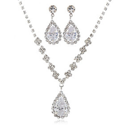 Bộ trang sức bông tai và dây chuyền đính đá cô dâu CD2202