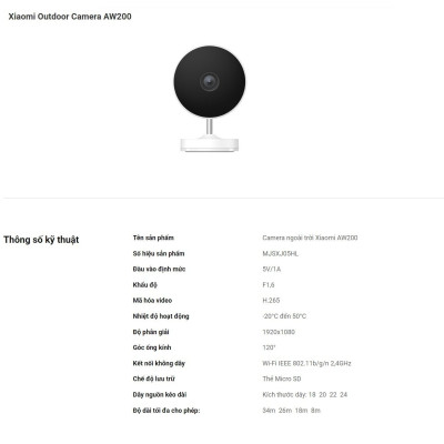 Camera ngoài trời Xiaomi AW200 1080P Bảo hành 24 tháng - Hàng Chính Hãng
