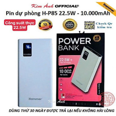 Sạc dự phòng Ham mer H-P85 22.5W - 10.000mAh, Kim Ánh cam kết hàng chính hãng bảo hành 12 tháng