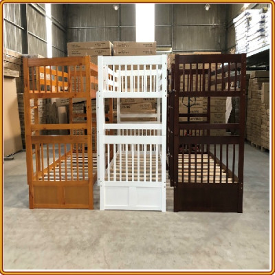 Giường 2 tầng Tundo màu nâu cầu thang treo 