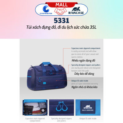 Túi Xách Du Lịch Rivacase 5331 Sức Chứa 35L - Bảo Hành 24 Tháng - Hàng Chính Hãng