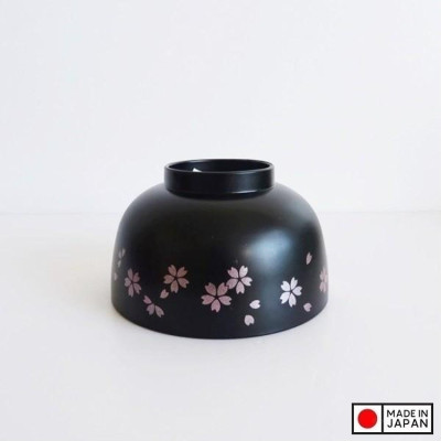 Bát nhựa tròn họa tiết hoa anh đào (Ø11×6.5cm)-bát đen - Hàng Nội Địa Nhật Bản