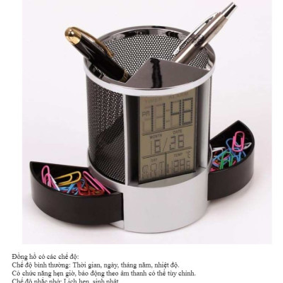 Hộp đựng bút có đồng hồ, lịch kỹ thuật số đa năng - hàng chính hãng