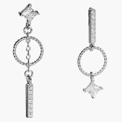 Khuyên tai bạc 925 thiết kế bất đối xứng vòng tròn kết hợp thanh bạc cùng nụ đá cá tính mới lạ độc đáo Dế Bạc - K5723