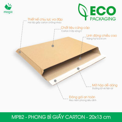 MPB2 - 20x13 cm - 60 phong bì carton đóng hàng - Bìa gói hàng, bìa cứng, bì thư | Magix Packaging