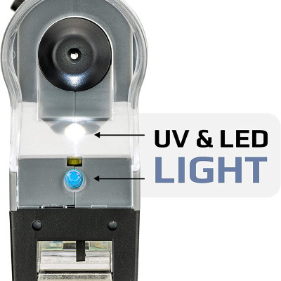 Kính hiển vi bỏ túi cao cấp MicroFlip MP-250 (Phóng đại 100x -250x) có đèn tia cực tím UV. MicroFlip 100x-250x LED UV Pocket Microscope with Smartphone Clip - Hàng chính hãng