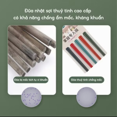 Set 5 đôi đũa kiểu Nhật bằng sợi thủy tinh chống trượt phân chia thanh viên gia đình độc đáo 24.3cm