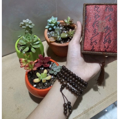 Vòng đeo tay trầm 108 hạt  kèm lá bồ đề , có hộp đựng  bằng gấm cao cấp , phù hợp  cho cả nam và nữ 