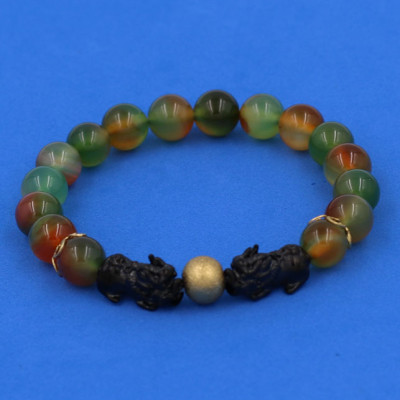 Vòng tay chuỗi hạt Thạch Anh Nâu Xanh size 8 ly, 10 ly, 12 ly - Vòng tay Tỳ Hưu Đôi inox đen VTAXCTHHEV8 - hợp mệnh Mộc, mệnh Hỏa