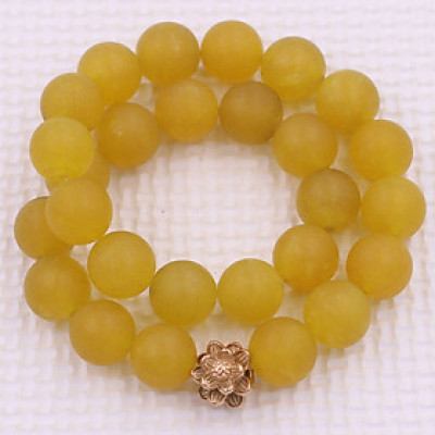 [Mệnh Kim, Thổ] Vòng Chuỗi Niệm Phật Đá Thạch Anh Vàng Mờ 14 Ly 27 Hạt Charm Hoa Sen Inox, Vòng Chuỗi Phật Giáo, Chuỗi Niệm Phật Hạt To - Phong Thủy 868