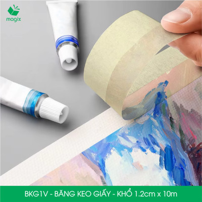 BKG1V - Block 24 cuộn băng keo giấy khổ 1.2cm x 10m - Băng dính giấy viết được, chặn màu sơn
