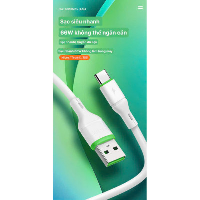 Dây sạc nhanh LI-TOP LX11 chân Type C (Túi) công suất 66W, Kim Ánh cho dùng thử 30 ngày, bảo hành hàng chính hãng 12 tháng