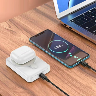 Pin sạc dự phòng sạc nhanh không dây PD 20W 10.000mah, sạc 3 trong 1 sạc cho điện thoại, tai nghe, đồng hồ thông mình, chất liệu chống cháy nổ - Hàng nhập khẩu