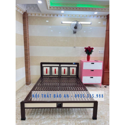 Giường sắt kiểu gỗ BẢO AN nhiều kích thước 1mx2m đến 1m8x2m