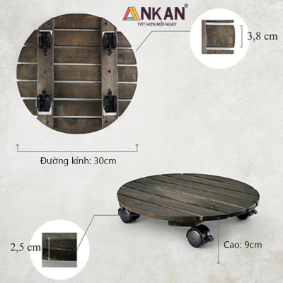 Combo 2 Kệ Để Chậu Cây Có Bánh Xe Tròn Gu Màu Đen Sang Trọng Đường Kính 30cm, Dùng Làm Đôn Chậu Cây Cảnh Tiêu Chuẩn Xuất Khẩu Châu Âu, Thương Hiệu ANKAN
