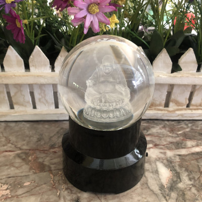 Quả cầu Pha Lê phong thủy chạm âm 6D khắc hình phật Di Lặc - Đường kính 8cm và 10cm