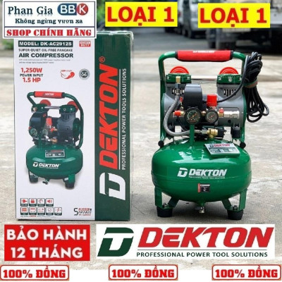 Máy Nén Khí Không Dầu Dekton 12L ( DK-AC2912SW ) 1.5HP, Bảo hành máy chính hãƞg, 100% Dây đồng
