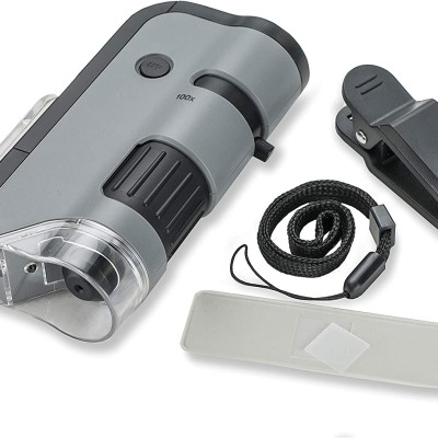 Kính hiển vi bỏ túi cao cấp MicroFlip MP-250 (Phóng đại 100x -250x) có đèn tia cực tím UV. MicroFlip 100x-250x LED UV Pocket Microscope with Smartphone Clip - Hàng chính hãng