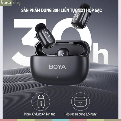 BOYA Mini (Bản Mới 2024) - Micro Đầu Ngón Tay Không Dây, Kẹp Áo, Dùng Cho Điện Thoại, Bắt Xa 100m, Chống Ồn - Hàng chính hãng