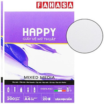 Sổ Vẽ Mỹ Thuật Gáy Keo Đa Chất Liệu A4 - Happy Mix Media - Vân Mịn Sần - 200gsm (20 Tờ)