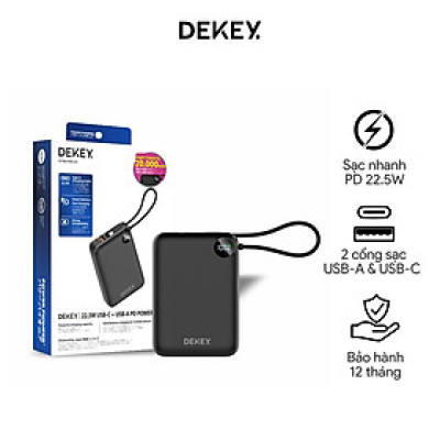 Pin Dự Phòng 20.000mAh 22.5W USB-C PD Power Bank DEKEY Power Pioneer kèm cáp sạc, chính hãng Dekey Japan_ Hàng chính hãng