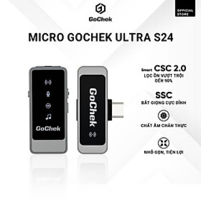 Micro thu âm không dây GoChek Ultra S24, tích hợp 2 chân cắm khi livestream/quay video/ghi âm cho điện thoại/máy tính bảng/PC/Laptop - Hàng chính hãng