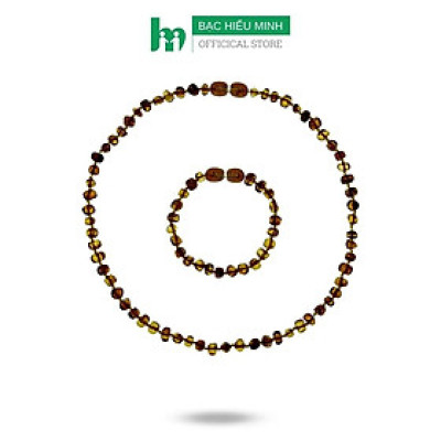 Combo Vòng Cổ , Vòng Tay Hổ Phách Nhựa Thông Màu Đậm Dành Cho Bé Chính Hãng BẠC HIỂU MINH BCB002S